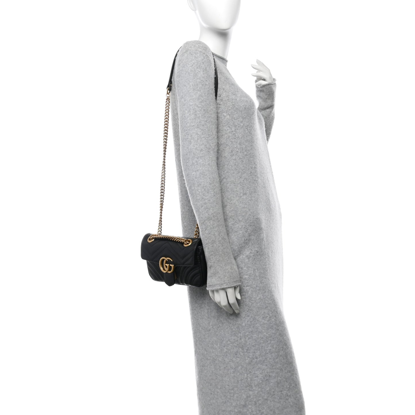 Calfskin Matelasse Mini GG Marmont Shoulder Bag Black