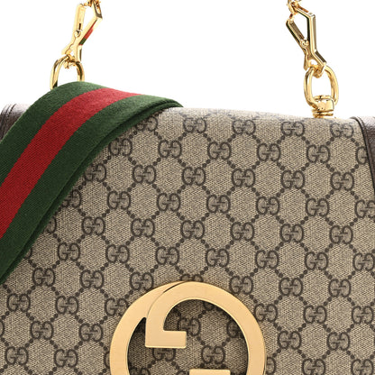 Gucci GG Supreme Monogram Textured Dollar Calfskin Web Medium Blondie Top Handle Shoulder Flap Bag Beige Ebony New Acero 8 of 12