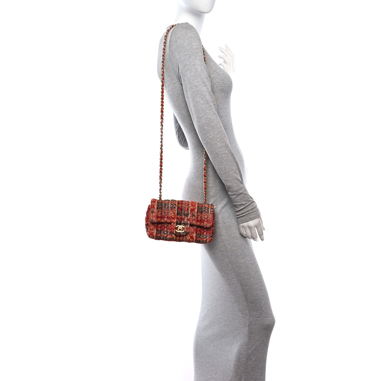 Chanel Tweed Quilted Mini Rectangular Flap Orange Multicolor 2 of 11
