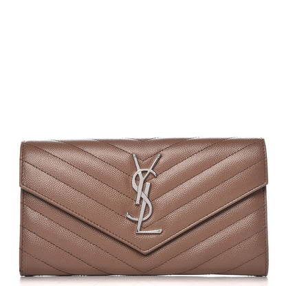 Saint Laurent Grain De Poudre Matelasse Chevron Monogram Flap Wallet Taupe 1 of 9