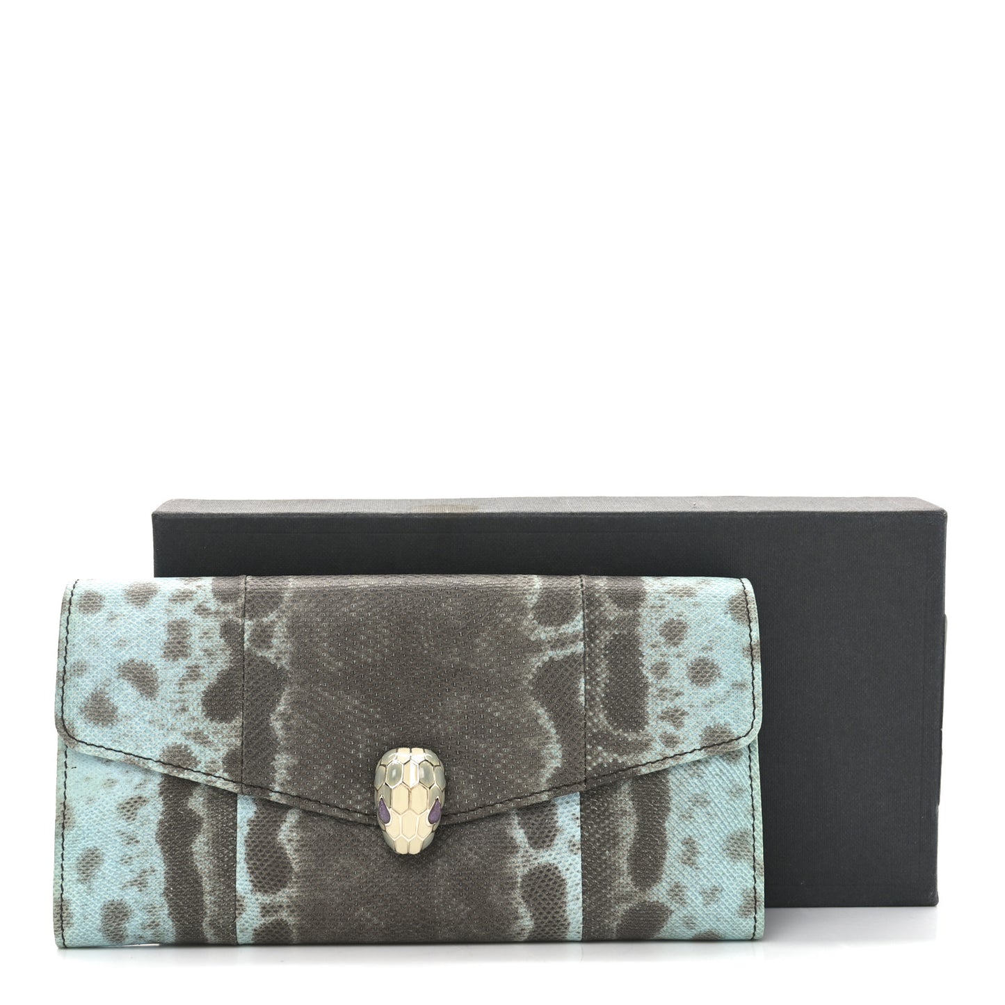 Karung Calfskin Serpenti Forever Long Wallet Blue Brown
