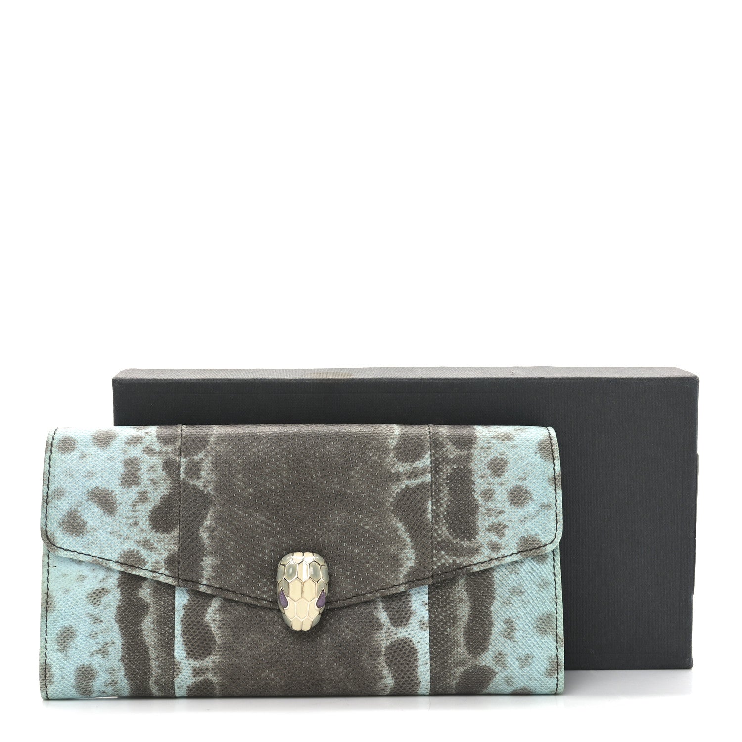 Bulgari Karung Calfskin Serpenti Forever Long Wallet Blue Brown 8 of 8