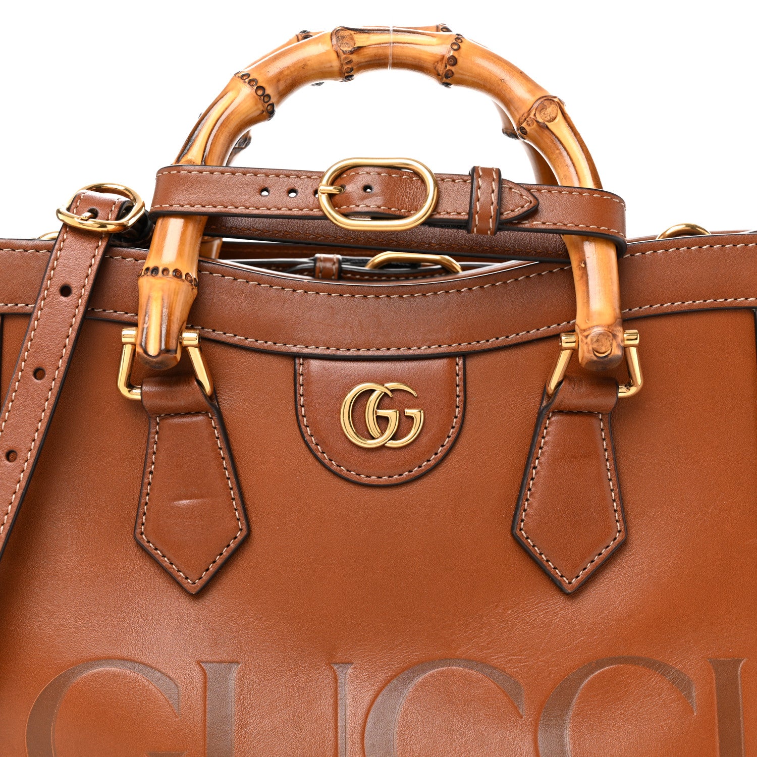 Gucci Charisma Calfskin Gucci Embossed Small Diana Tote Bag Peanut