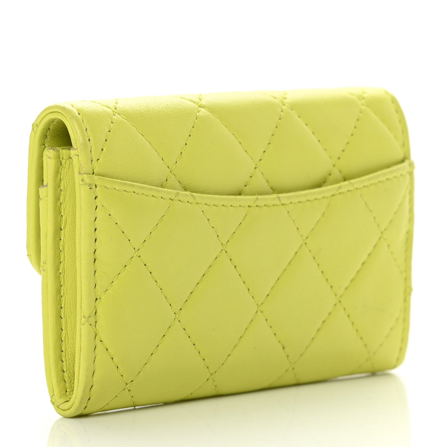 Chanel Lambskin Quilted Flap Card Holder Wallet Yellow 3 of 9