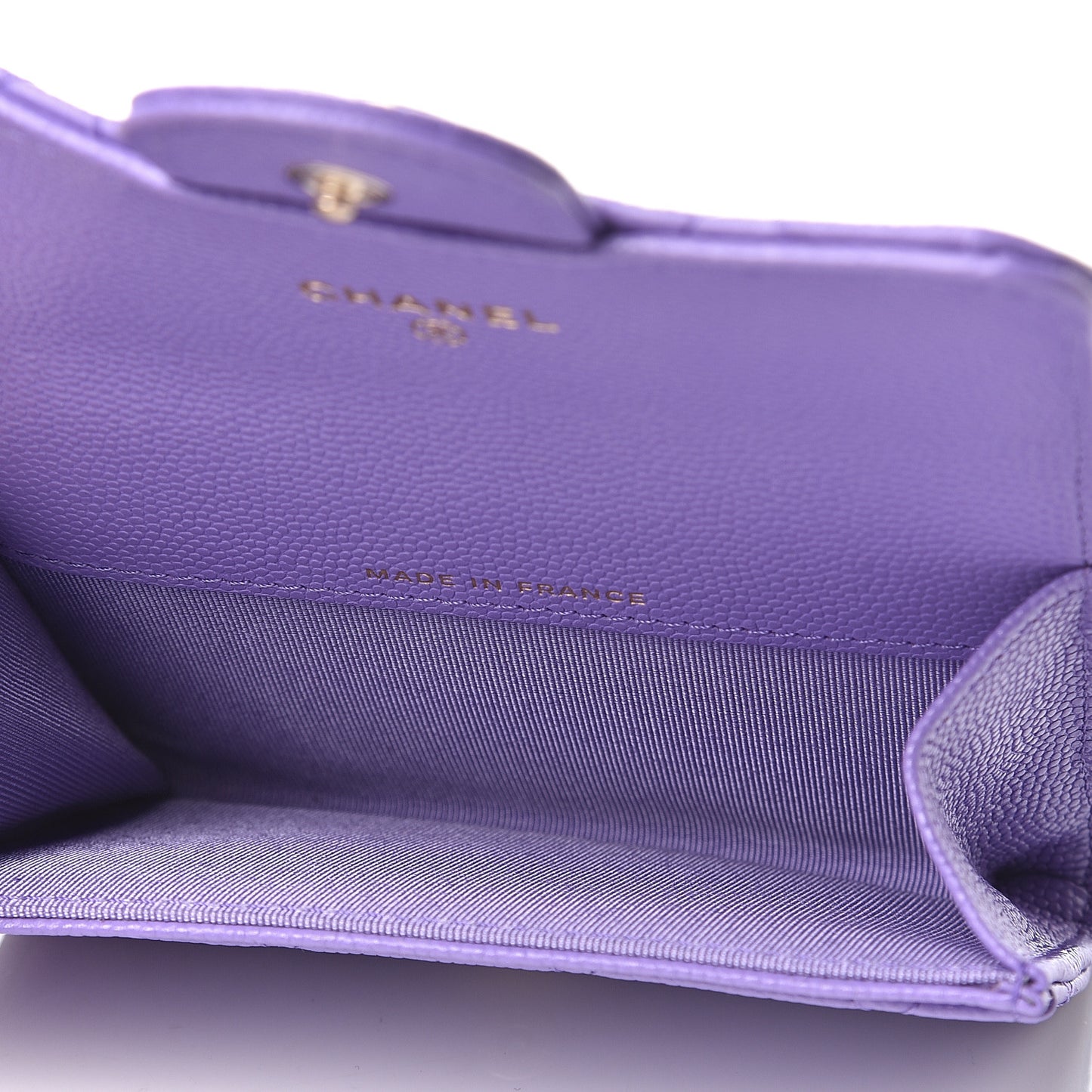 Caviar Quilted Flap Card Holder Wallet Purple