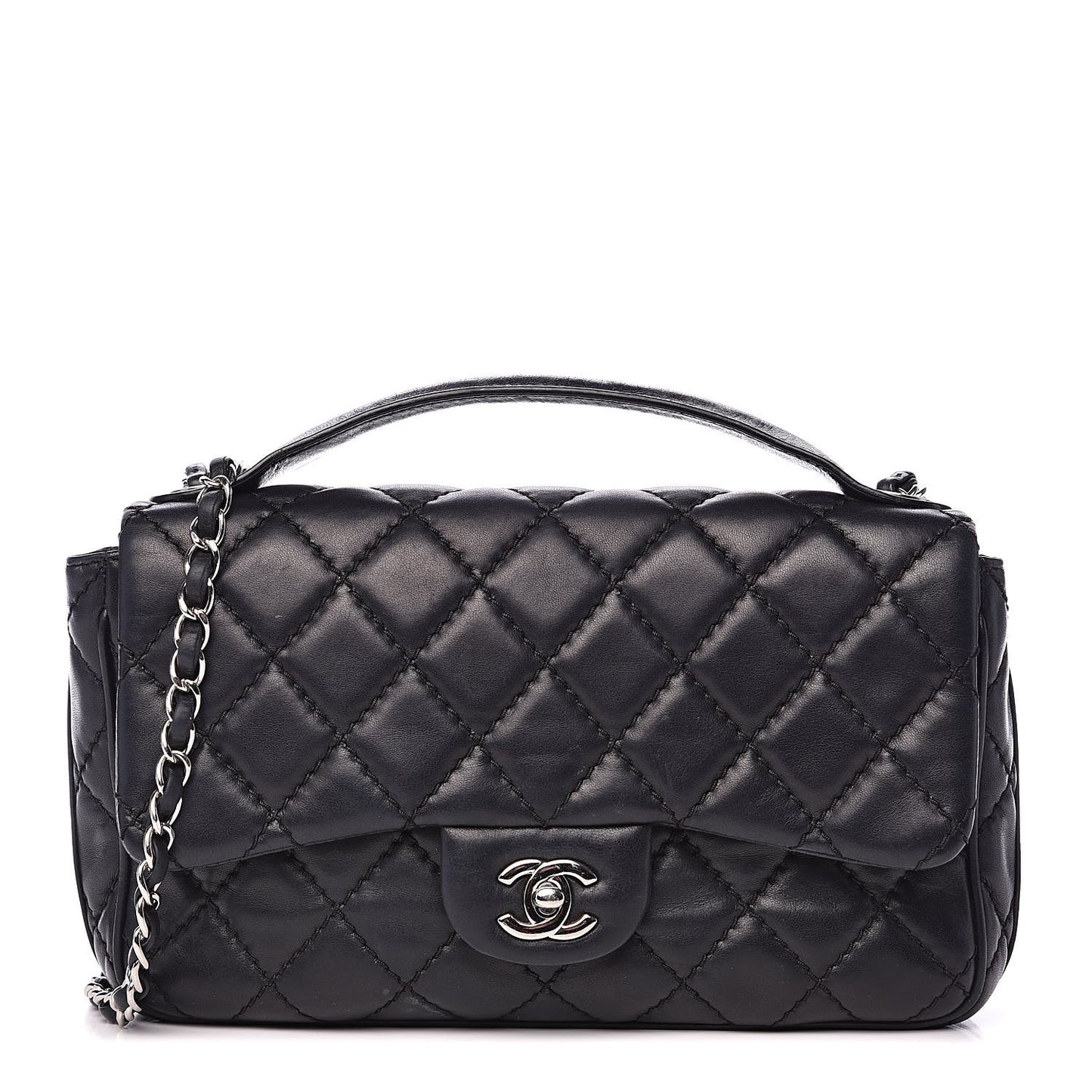 Lambskin Quilted Medium Easy Carry Flap Black