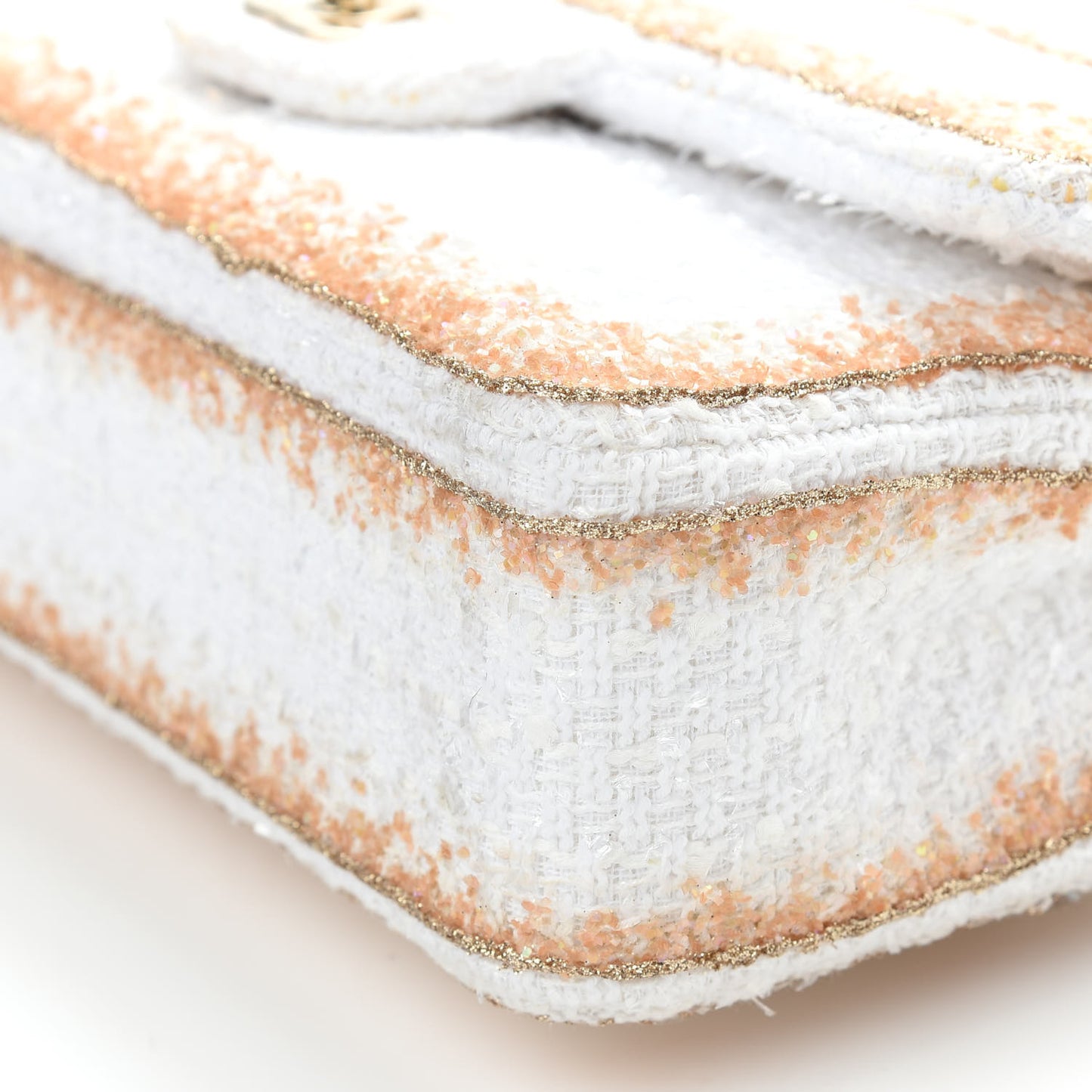 Metallic Tweed Medium Double Flap White Gold