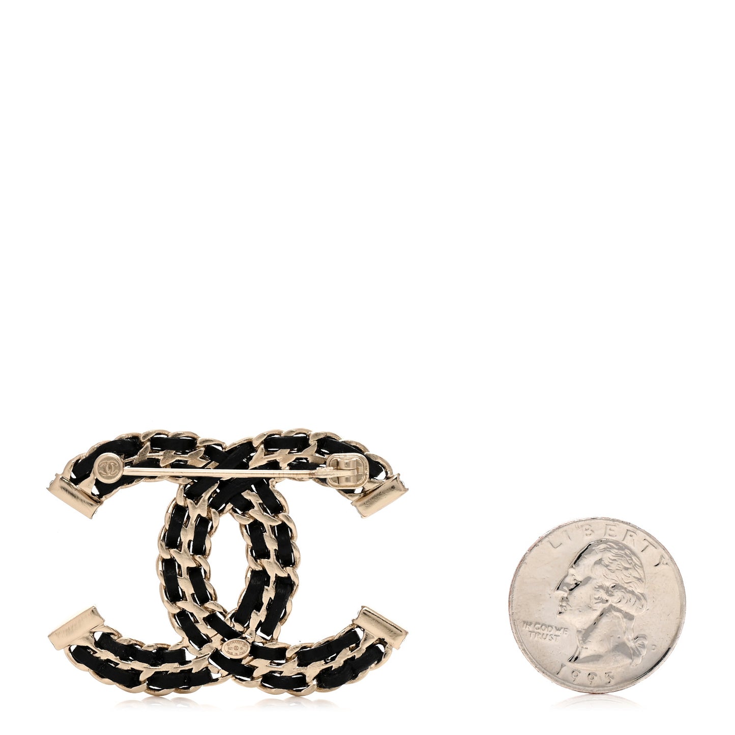 Lambskin Crystal CC Chain Brooch Black Gold