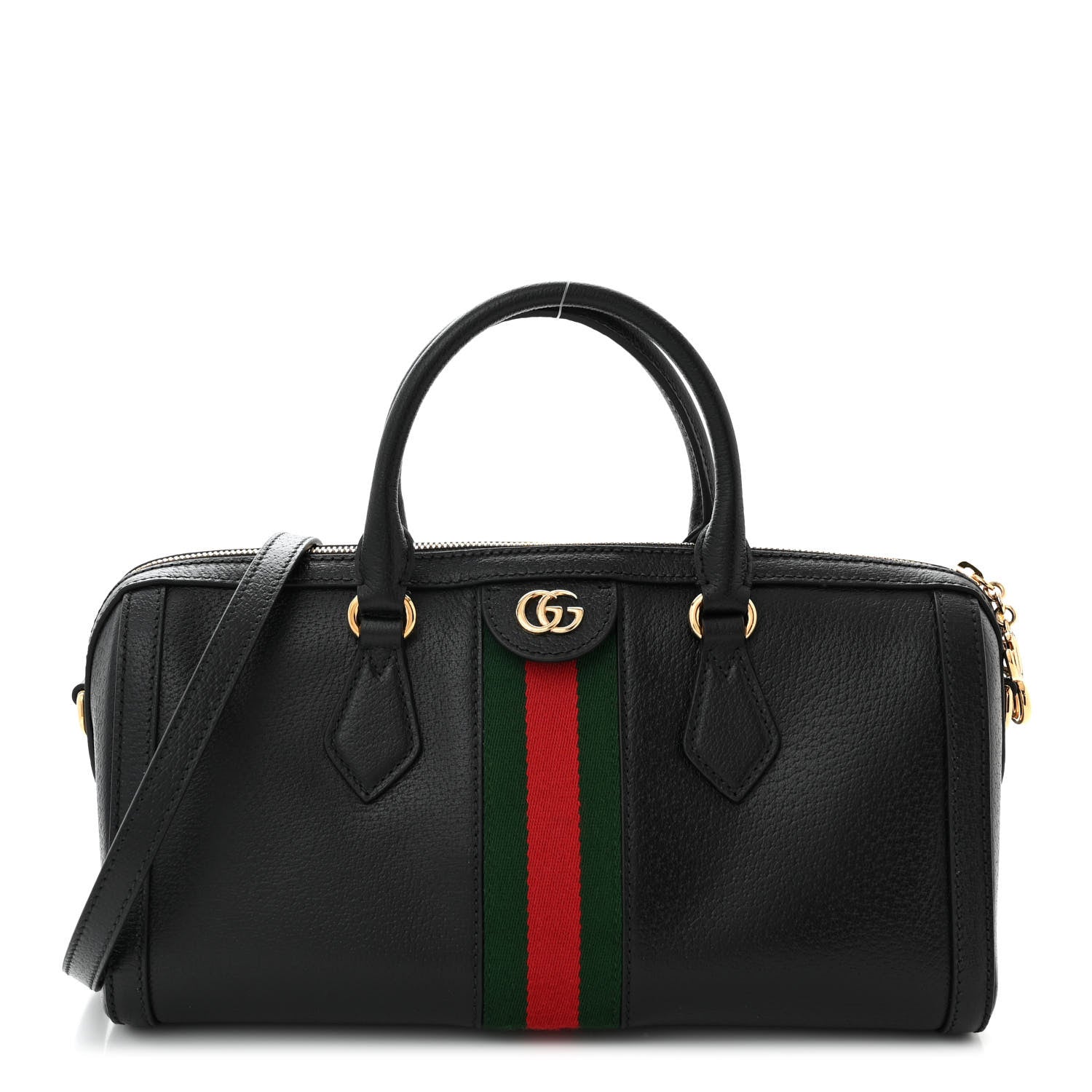 Gucci Textured Dollar Calfskin Web Medium Ophidia Boston Black 1 of 11