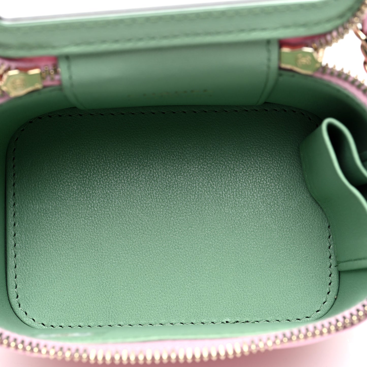 Lambskin Quilted Top Handle Mini Vanity Case With Chain Pink Green