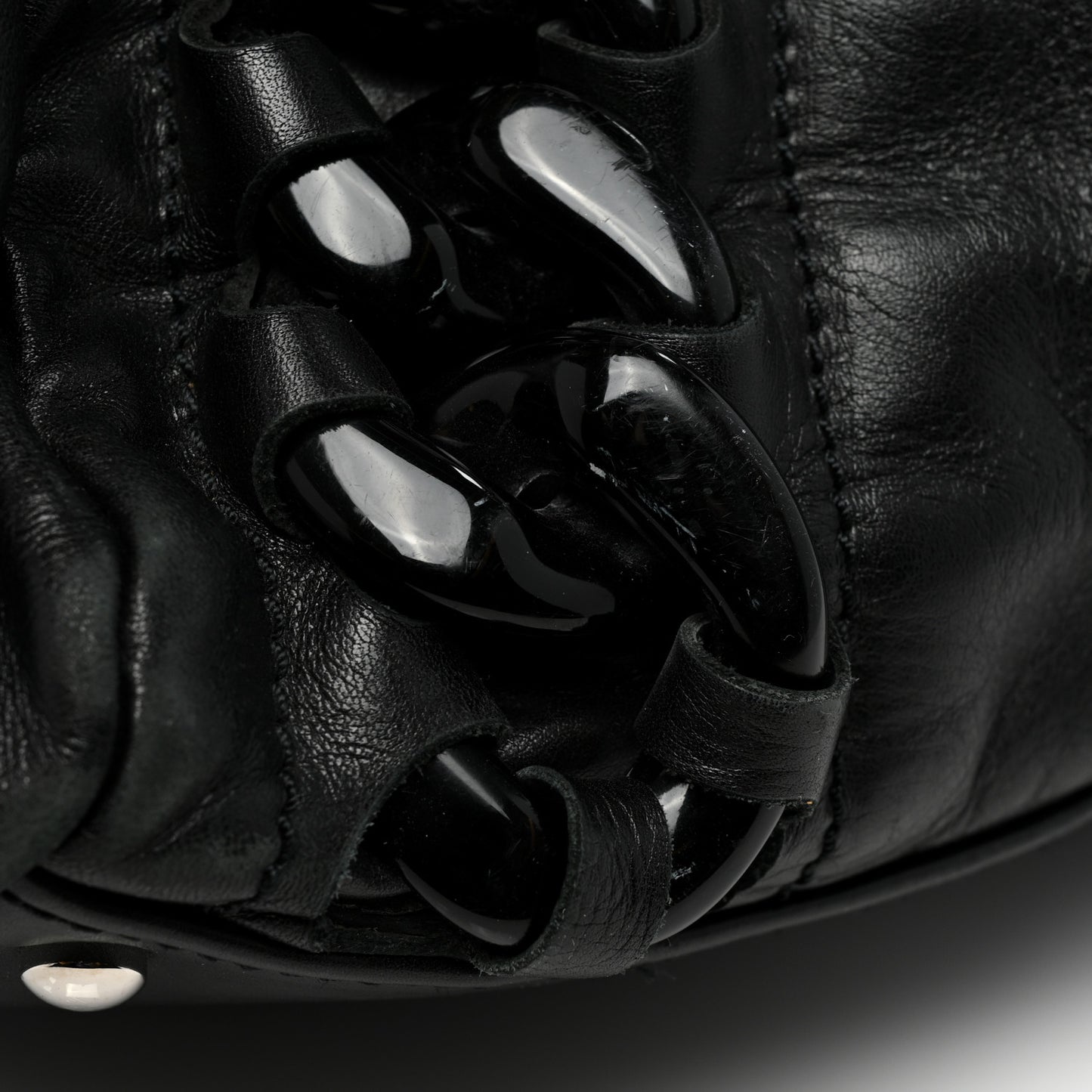 Calfskin Modern Chain Rhodoid East West Tote Black
