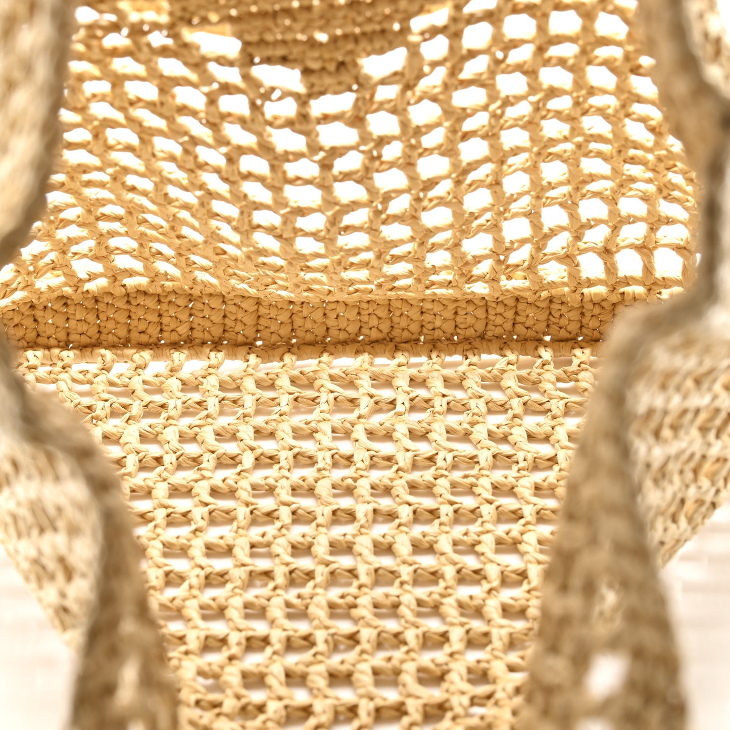 Yarn Raffia Effect Crochet Logo Embroidered Tote Bag Naturale