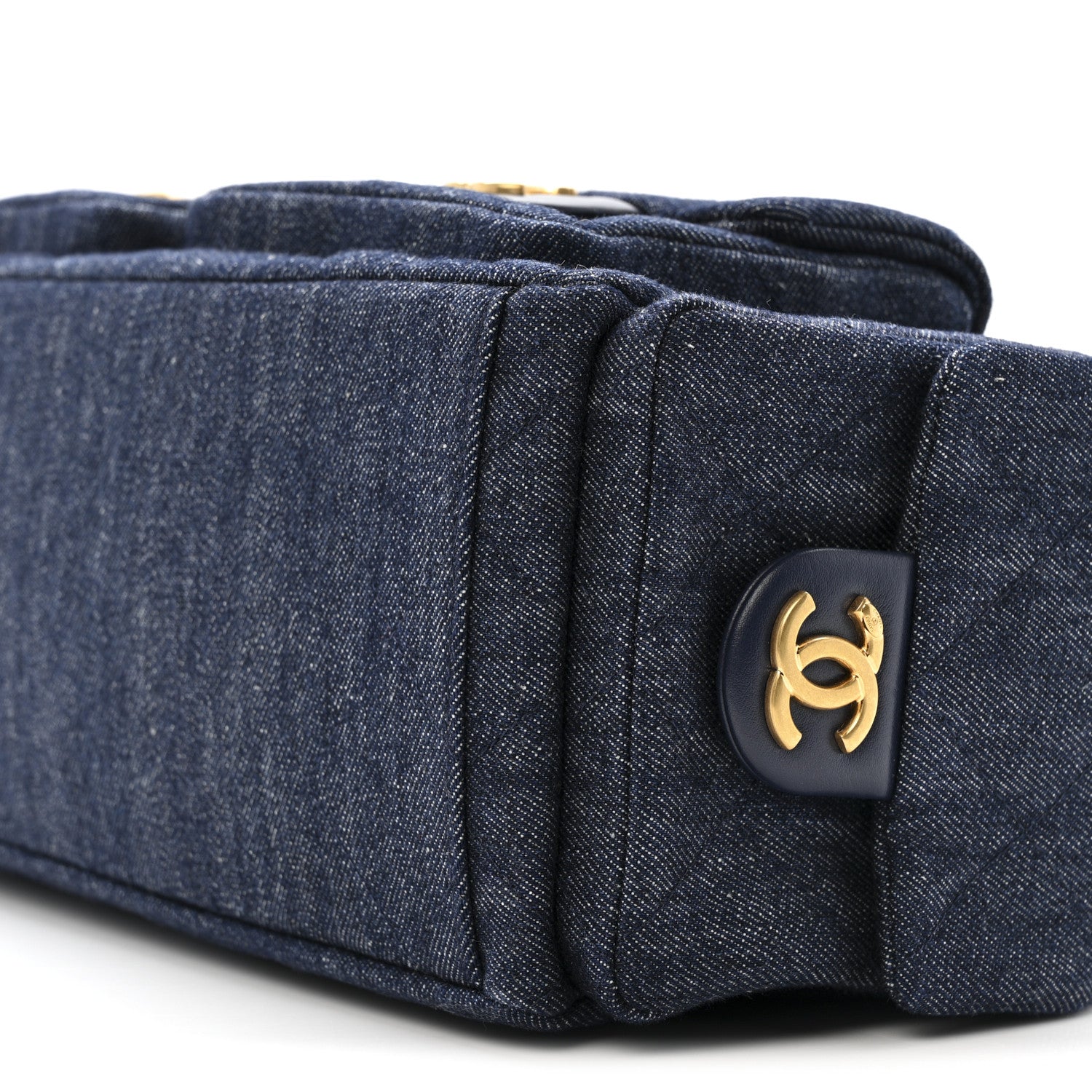 Chanel Washed Denim Quilted Maxi Trendy Pockets Hobo Dark Blue 10 of 11