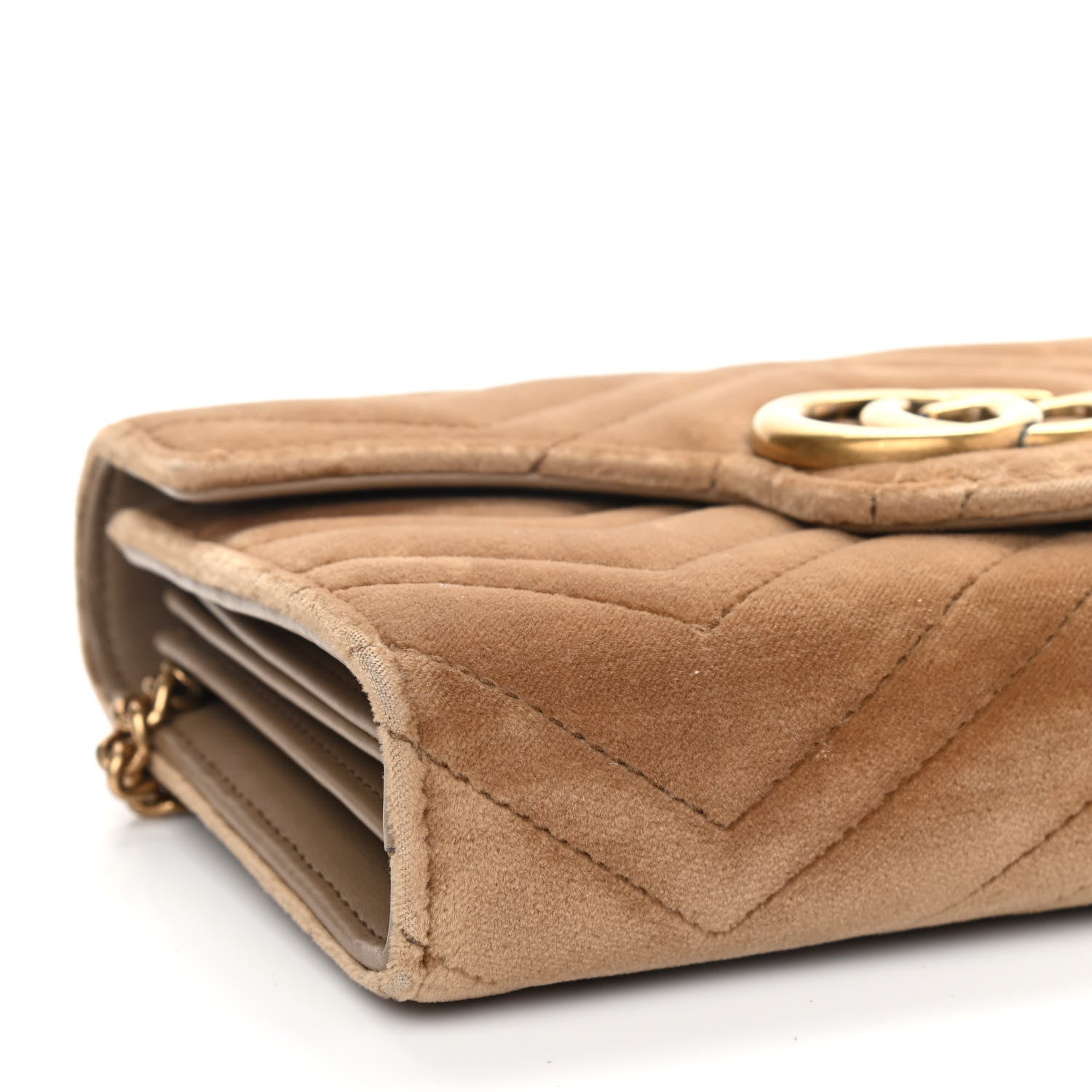 Gucci Velvet Matelasse GG Marmont Chain Wallet Taupe 8 of 12