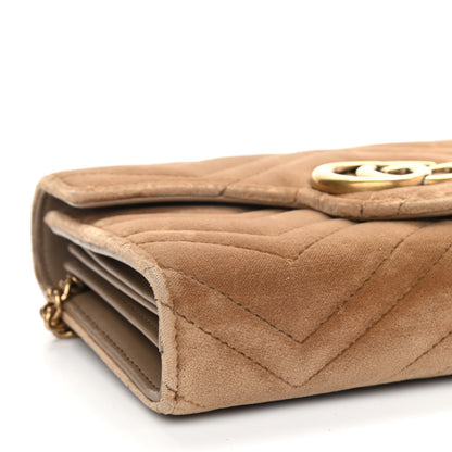 Gucci Velvet Matelasse GG Marmont Chain Wallet Taupe 8 of 12