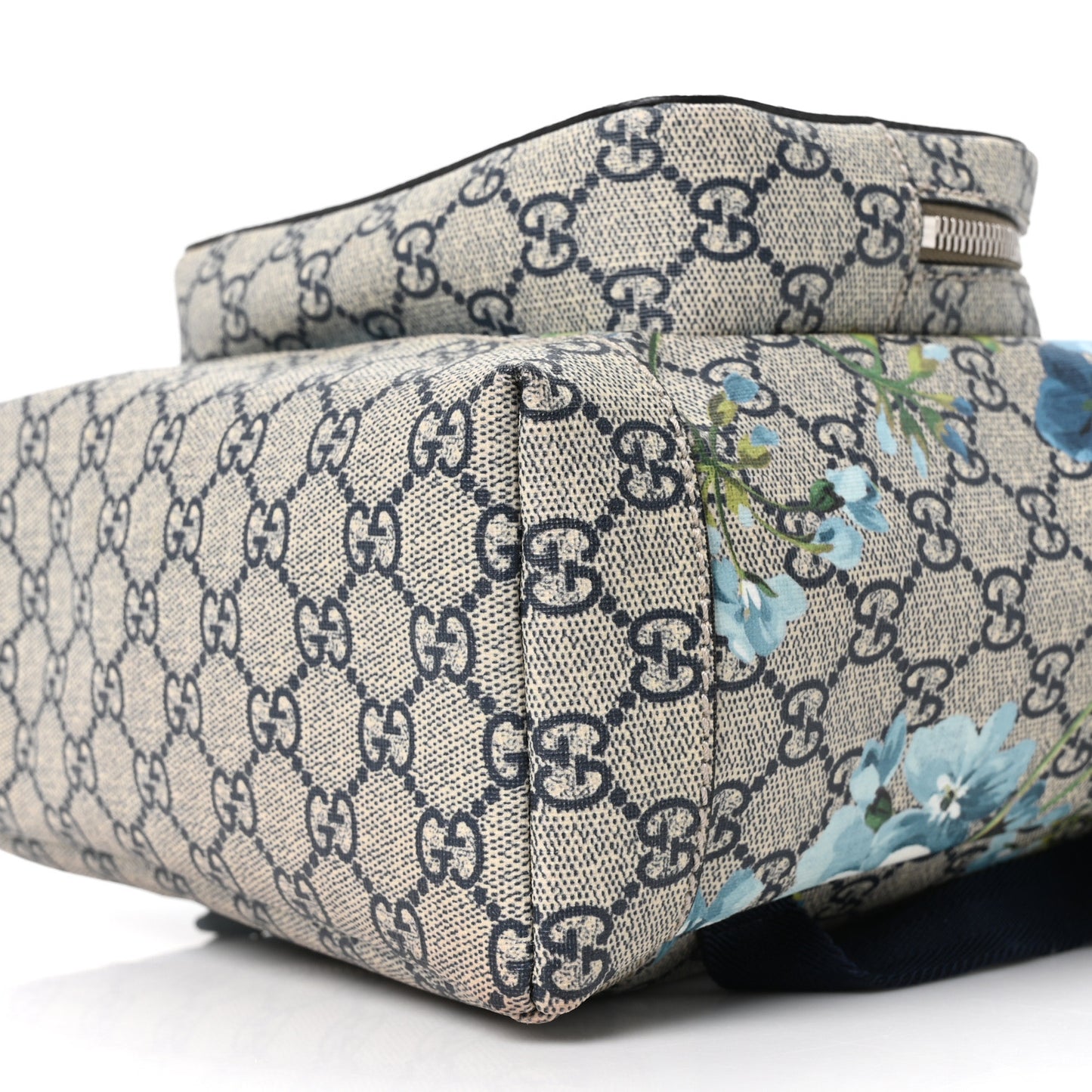GG Supreme Monogram Blooms Small Single Buckle Backpack Beige Blue Navy