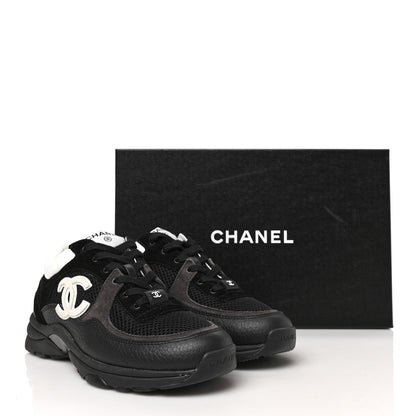 Chanel Mesh Suede Grained Calfskin Womens CC Sneakers 38 Black White 8 of 8