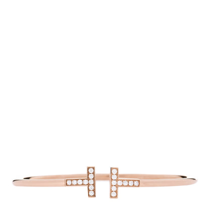 Tiffany 18K Rose Gold Diamond T Wire Bracelet 1 of 3