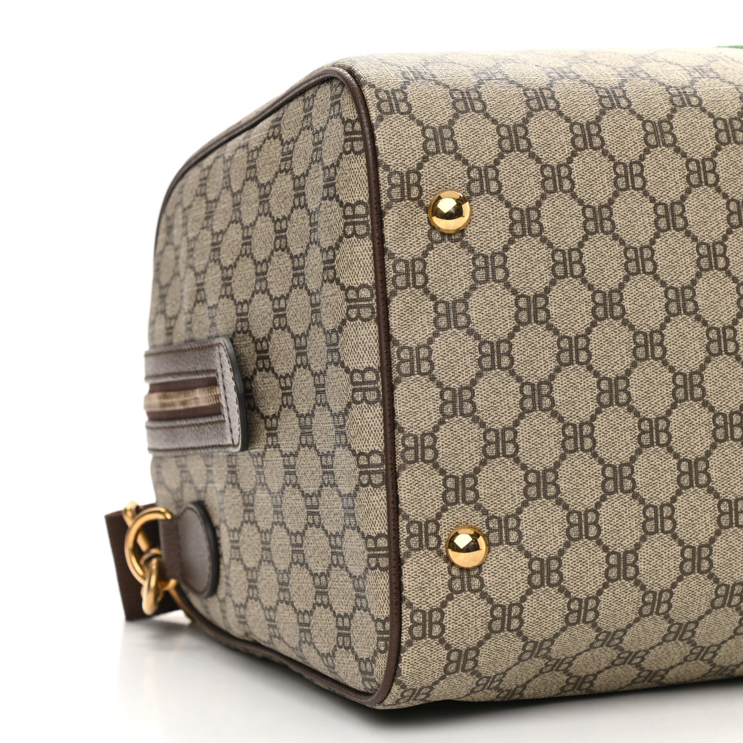 X BALENCIAGA BB Supreme Monogram Web Medium Ophidia Carry-On Duffle Bag Beige New Acero