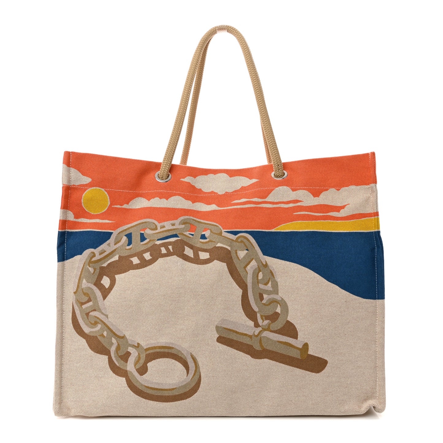 H Canvas Printed Escale A La Plage Beach Bag Acier