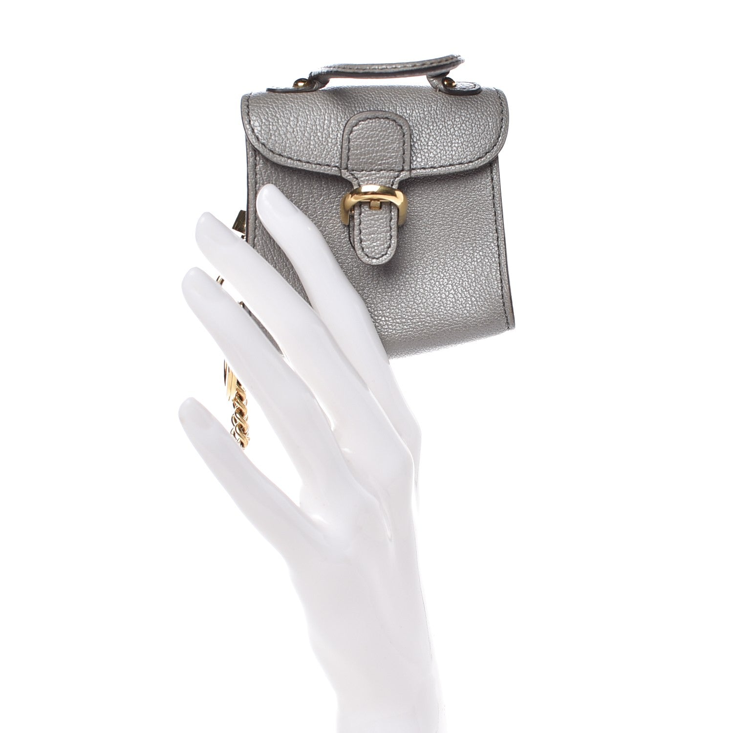 Delvaux Metallic Calfskin Mini Brillant Bag Charm Gris Irise 2 of 9