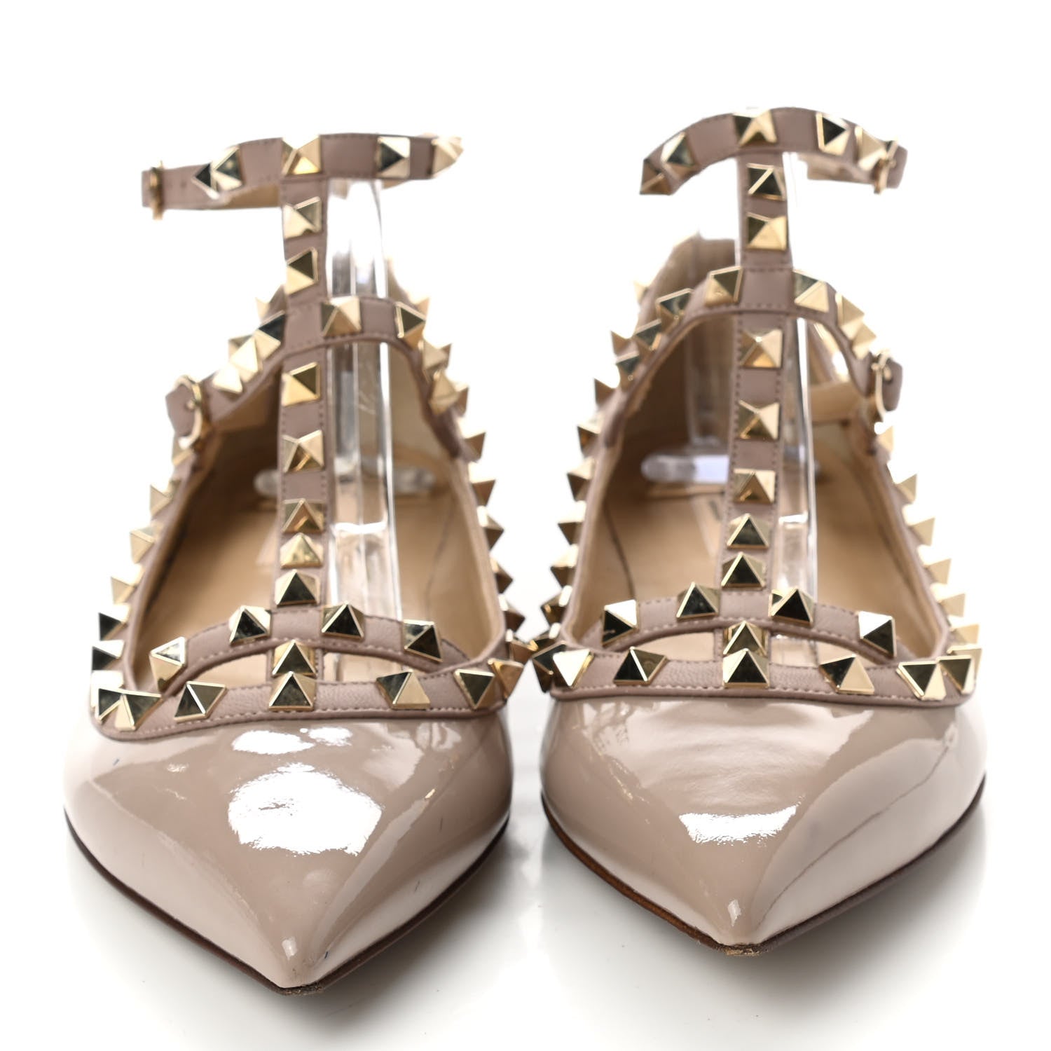 Valentino Garavani Patent Rockstud Cage Ballerina Flats 38 Poudre 2 of 7