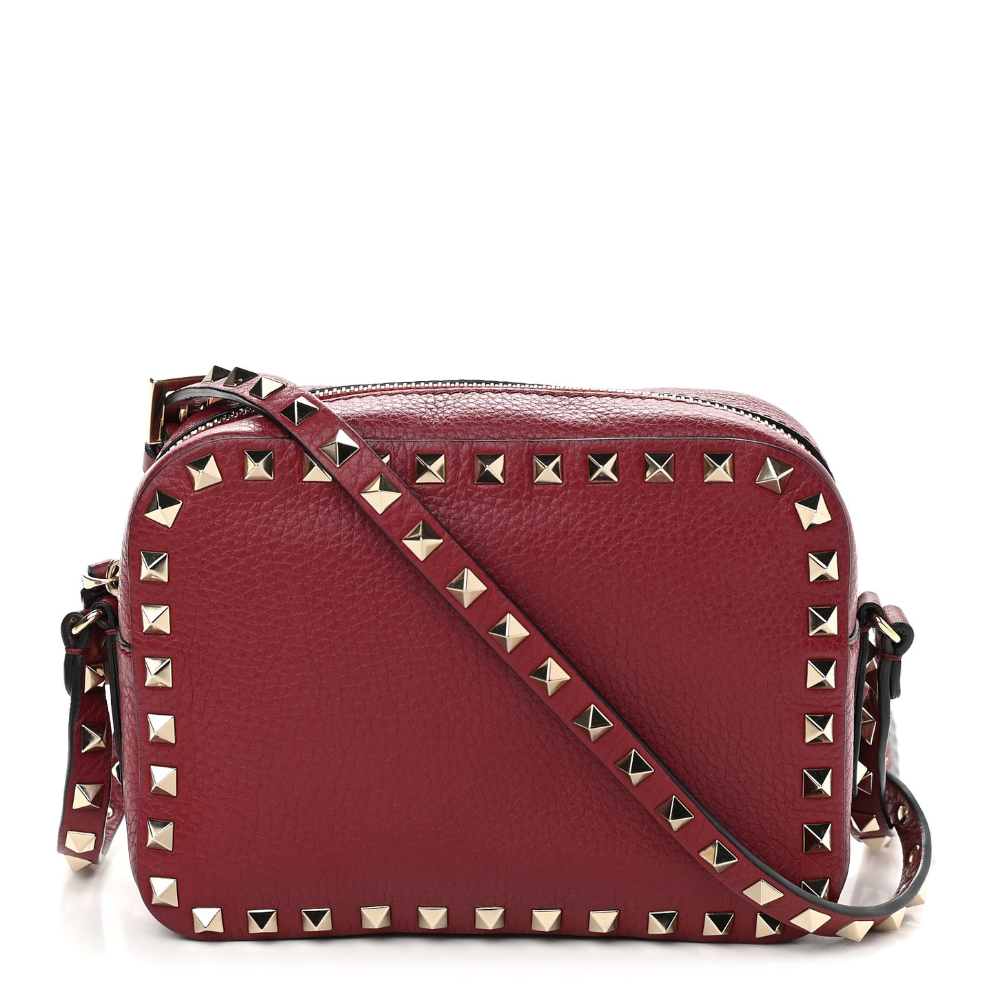 Pebbled Calfskin Rockstud Camera Crossbody Bag Rubino