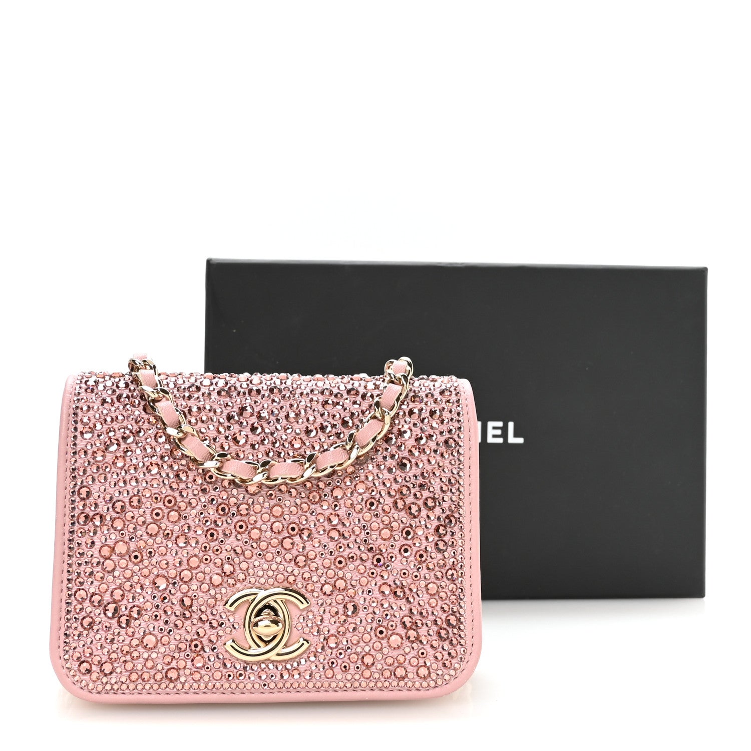 Chanel Lambskin Crystal Diamante Clutch With Chain Light Pink 11 of 11