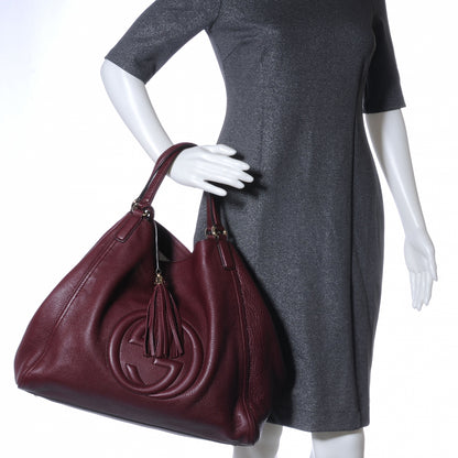 Gucci Pebbled Calfskin Large Soho Shoulder Bag Bordeaux 2 of 7