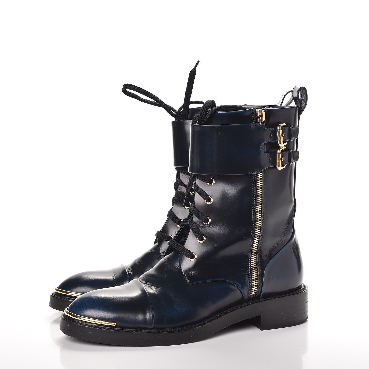 Louis Vuitton Calfskin Diplomacy Ranger Combat Boots 37 Blue 3 of 11