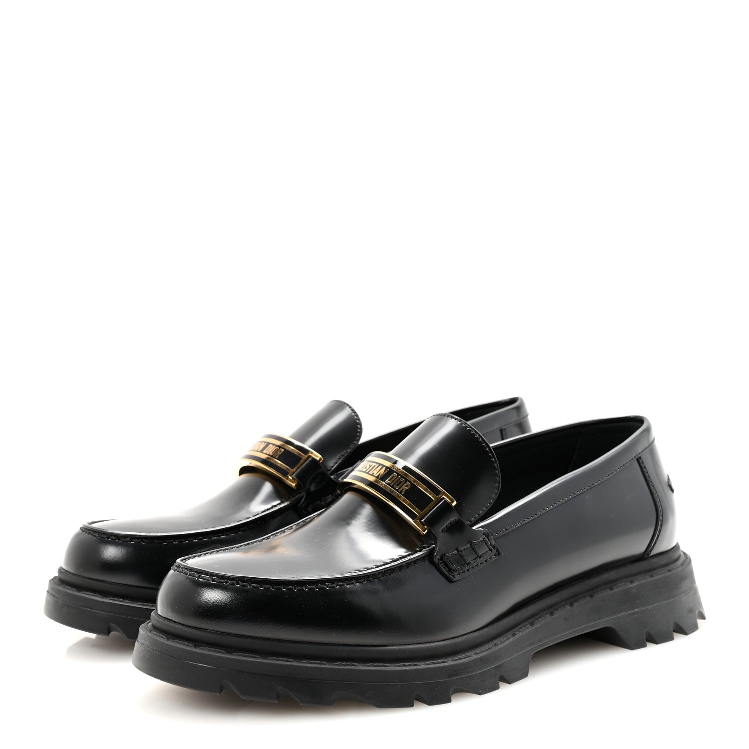 Christian Dior Brushed Calfskin Rubber Dior Code Cap Toe Lug Sole 35mm Loafers 40 Black 4 of 10