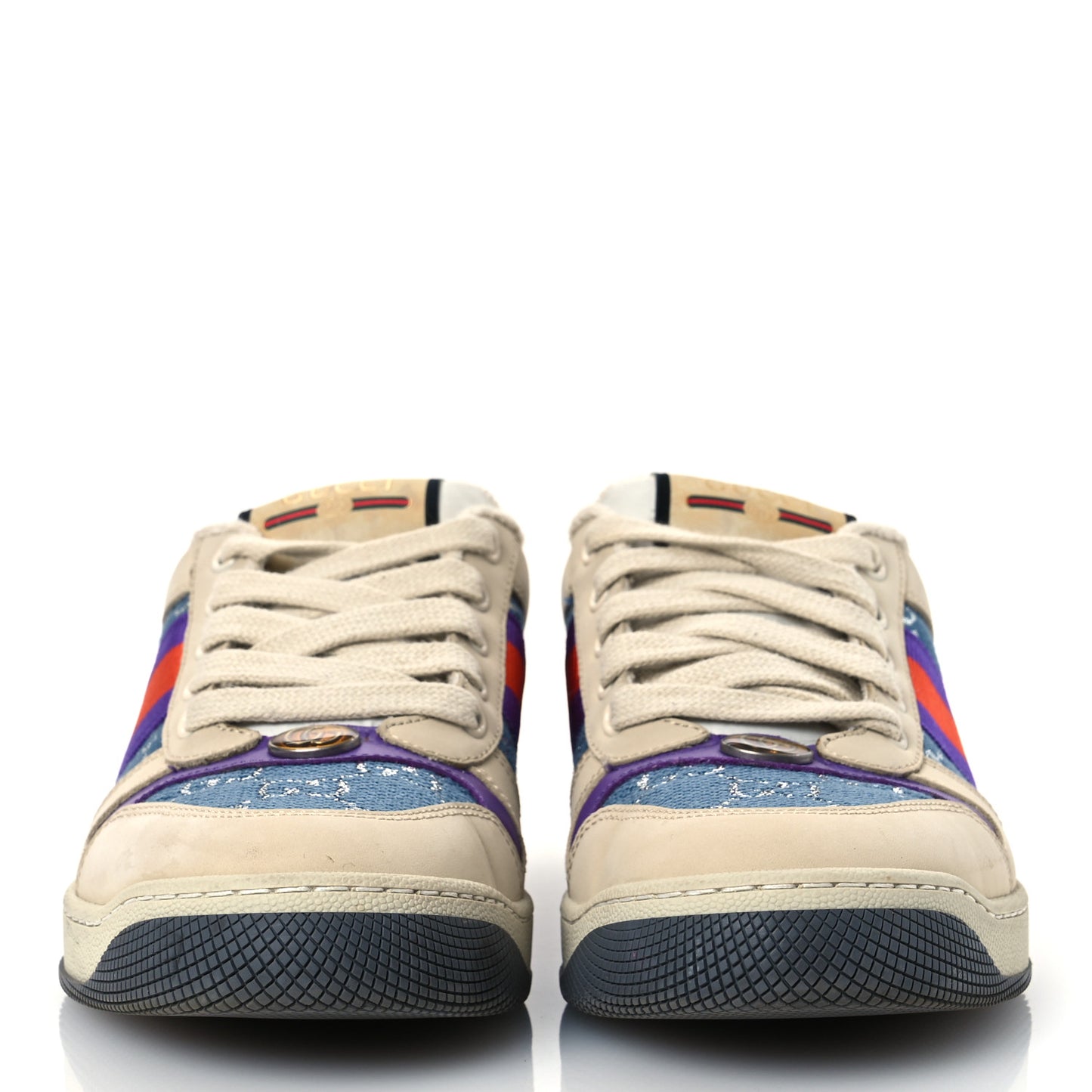 Calfskin Lame GG Monogram Web Womens Screener Sneakers 39.5 Blue Silver Dusty Milk Shine Purple