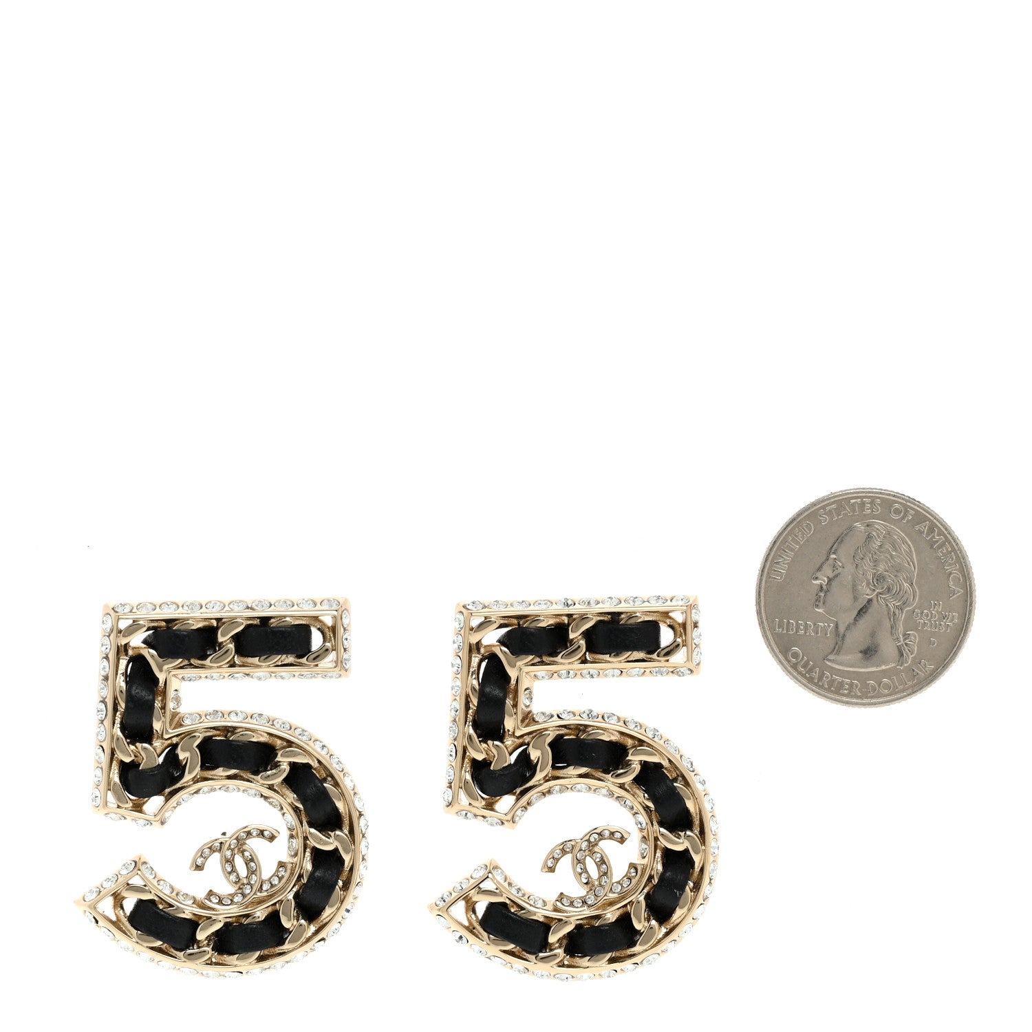 Chanel Crystal Lambskin Chain CC No 5 Earrings Gold Black 2 of 4