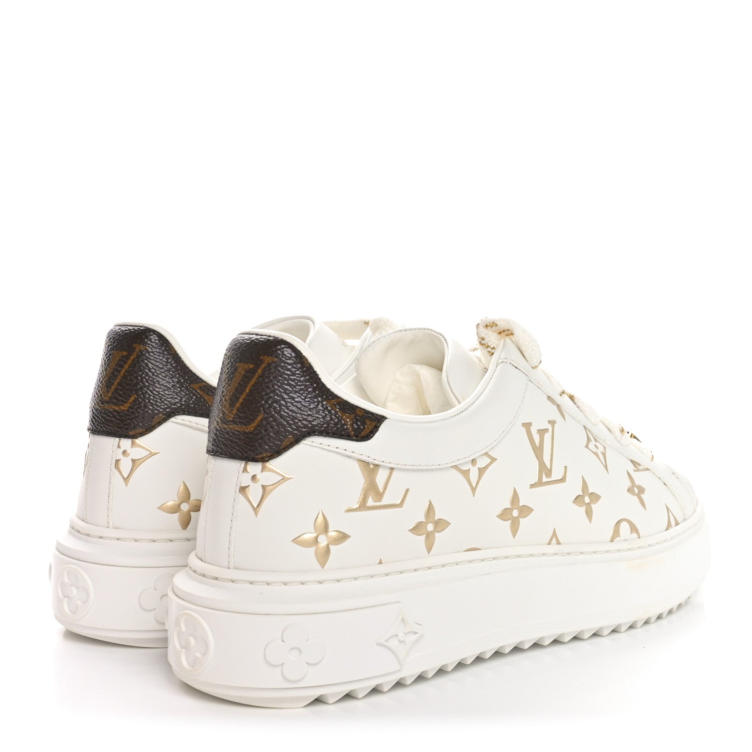 Louis Vuitton Calfskin Monogram Debossed Time Out Sneakers 37.5 White Gold 5 of 9