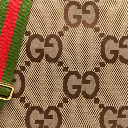 Gucci Monogram Jumbo GG Textured Dollar Calfskin Web Wristlet Messenger Bag Camel Ebony New Acero 8 of 10