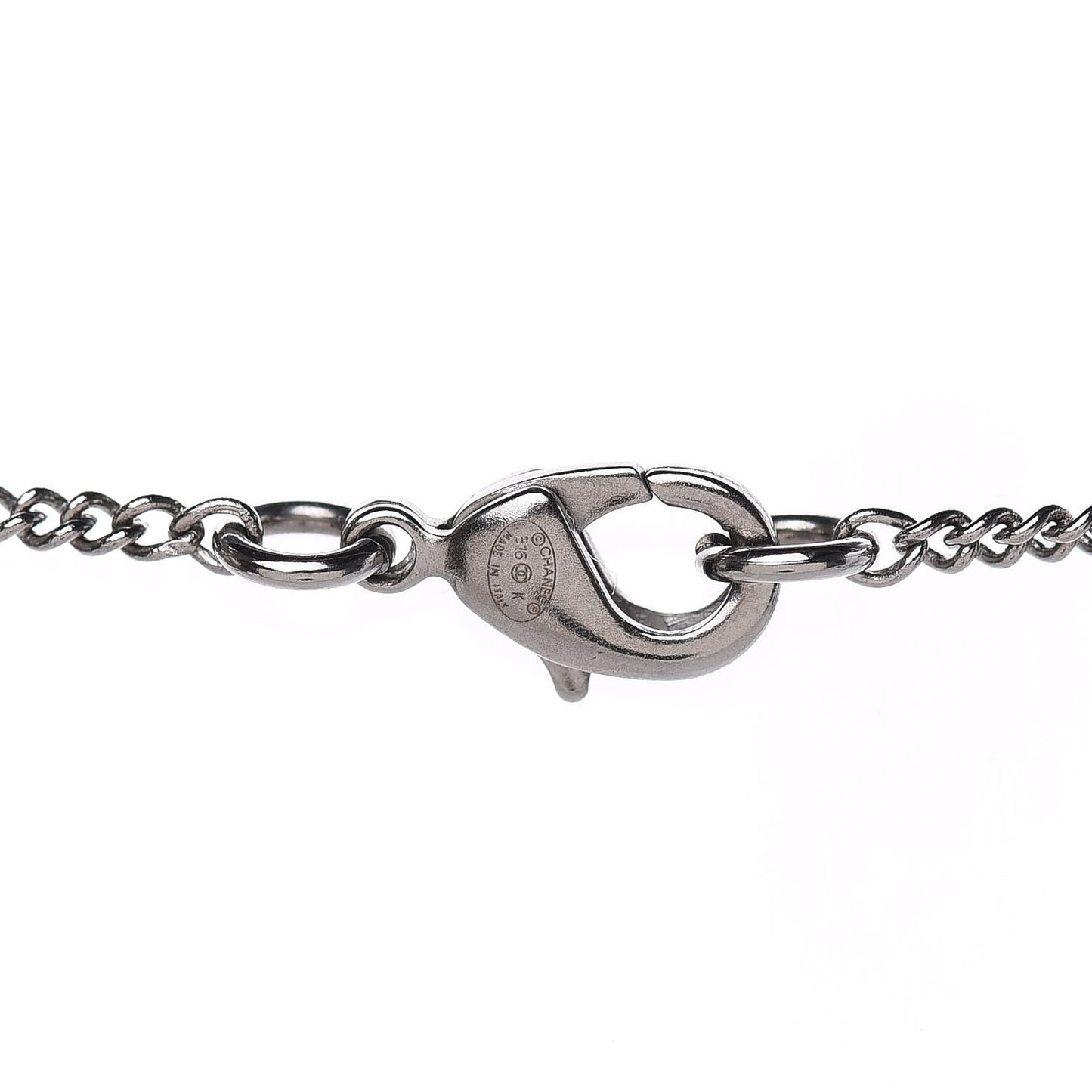 Baguette Crystal Large CC Necklace Silver Black