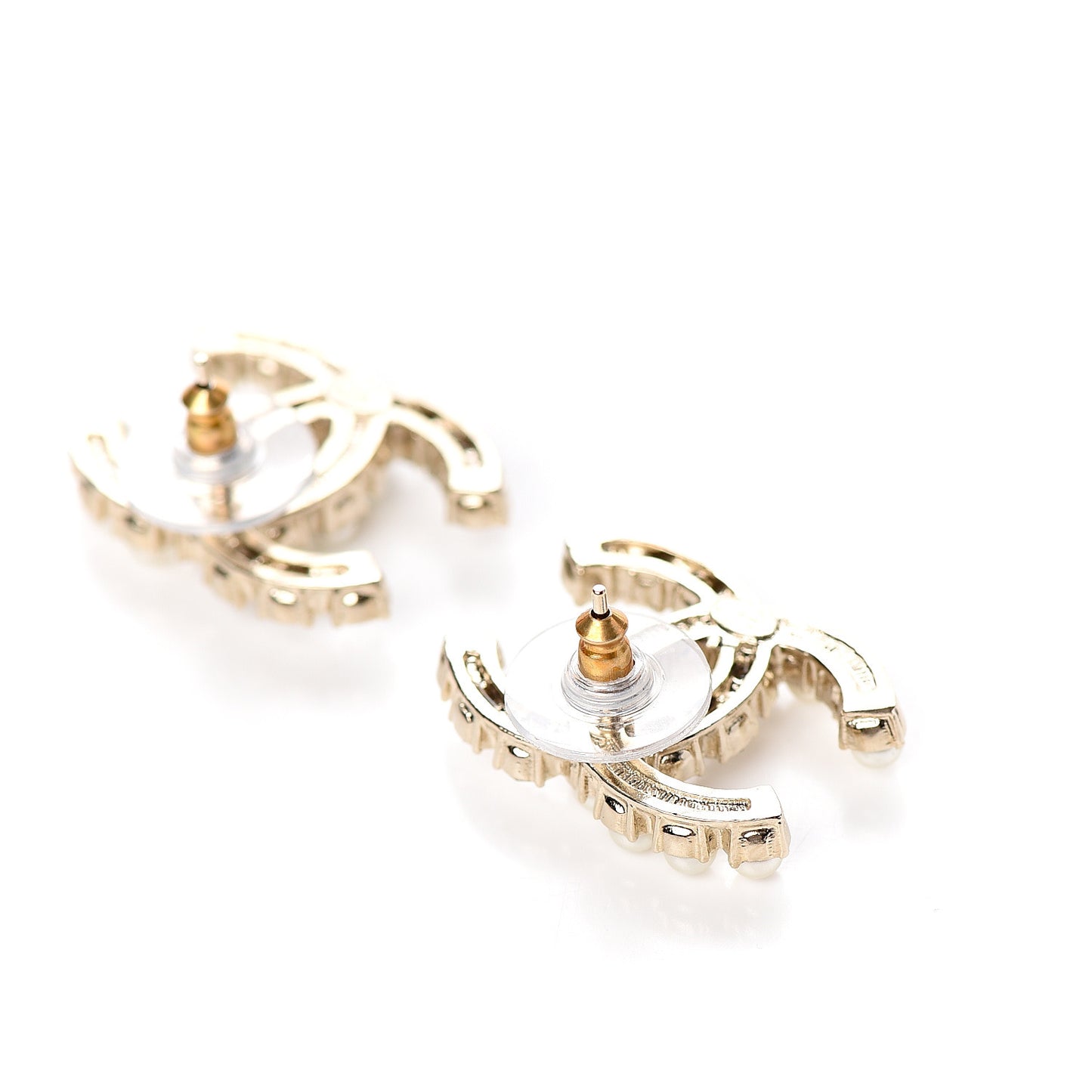 Crystal Pearl CC Dazzling Domino Earrings Gold