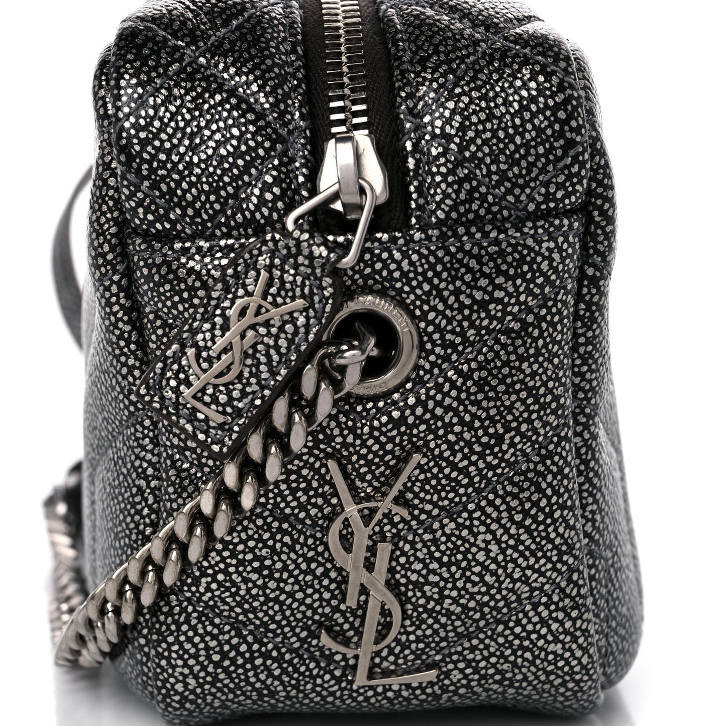 Metallic Grain De Poudre Y Quilted Monogram Mini Loulou Camera Bag Gun Metal