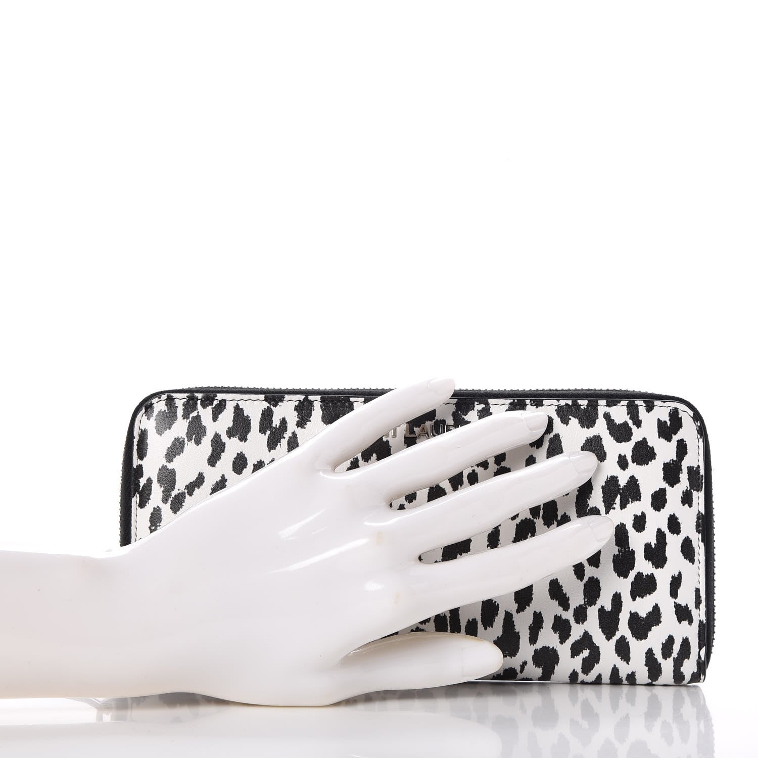 Saint Laurent Calfskin Printed Leopard Classic Letters Zip Around Wallet White 2 of 8