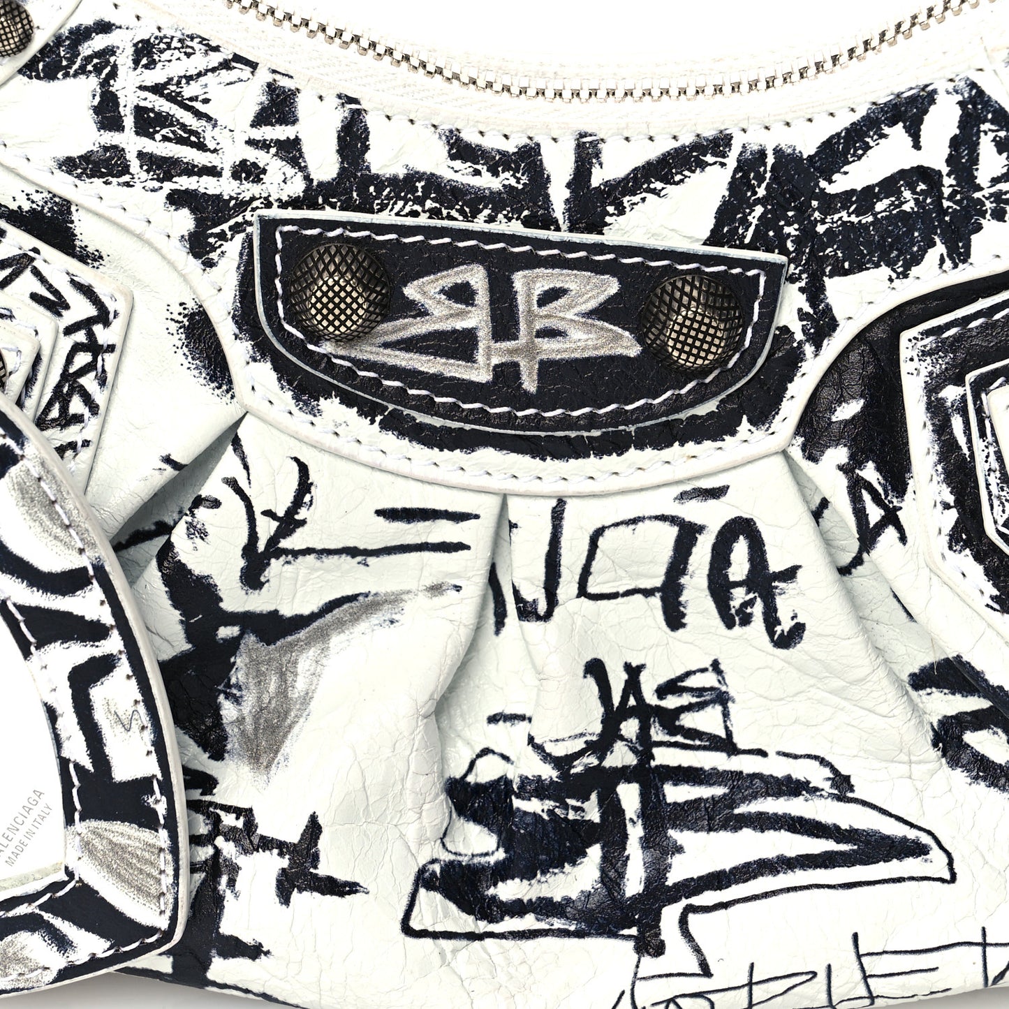 Agneau Arena Graffiti Le Cagole Shoulder Bag XS Black White