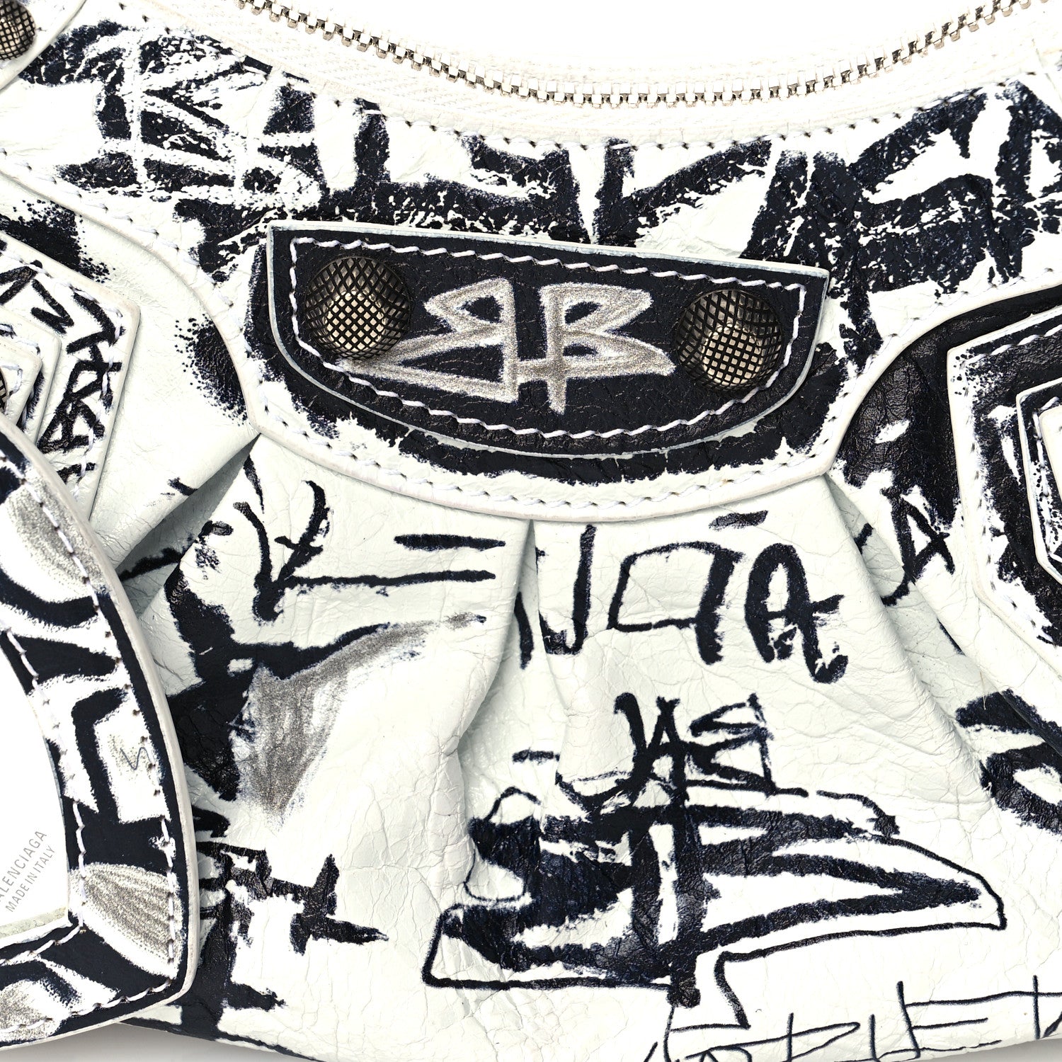 Balenciaga Agneau Arena Graffiti Le Cagole Shoulder Bag XS Black White 8 of 10