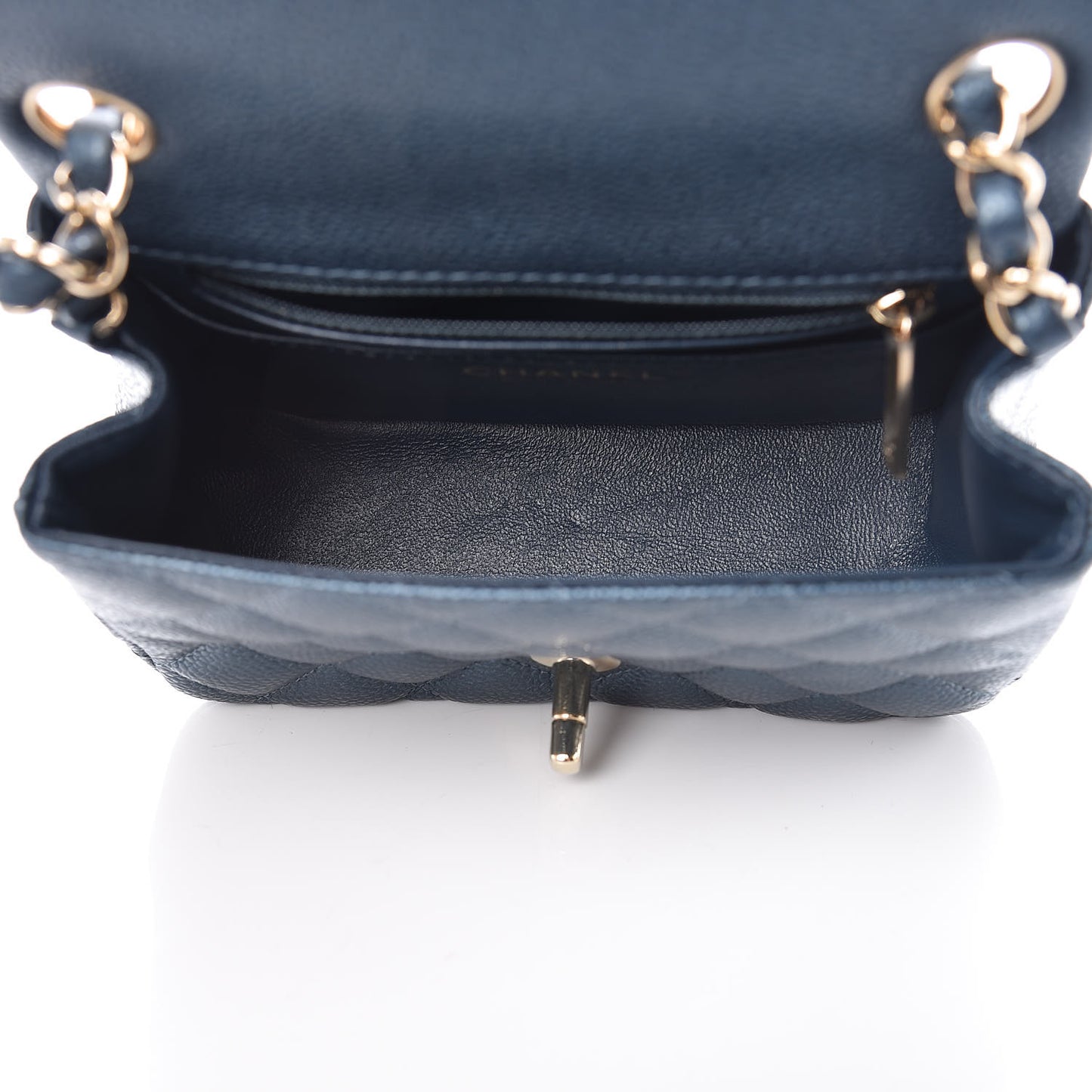 Iridescent Caviar Quilted Mini Square Flap Dark Blue