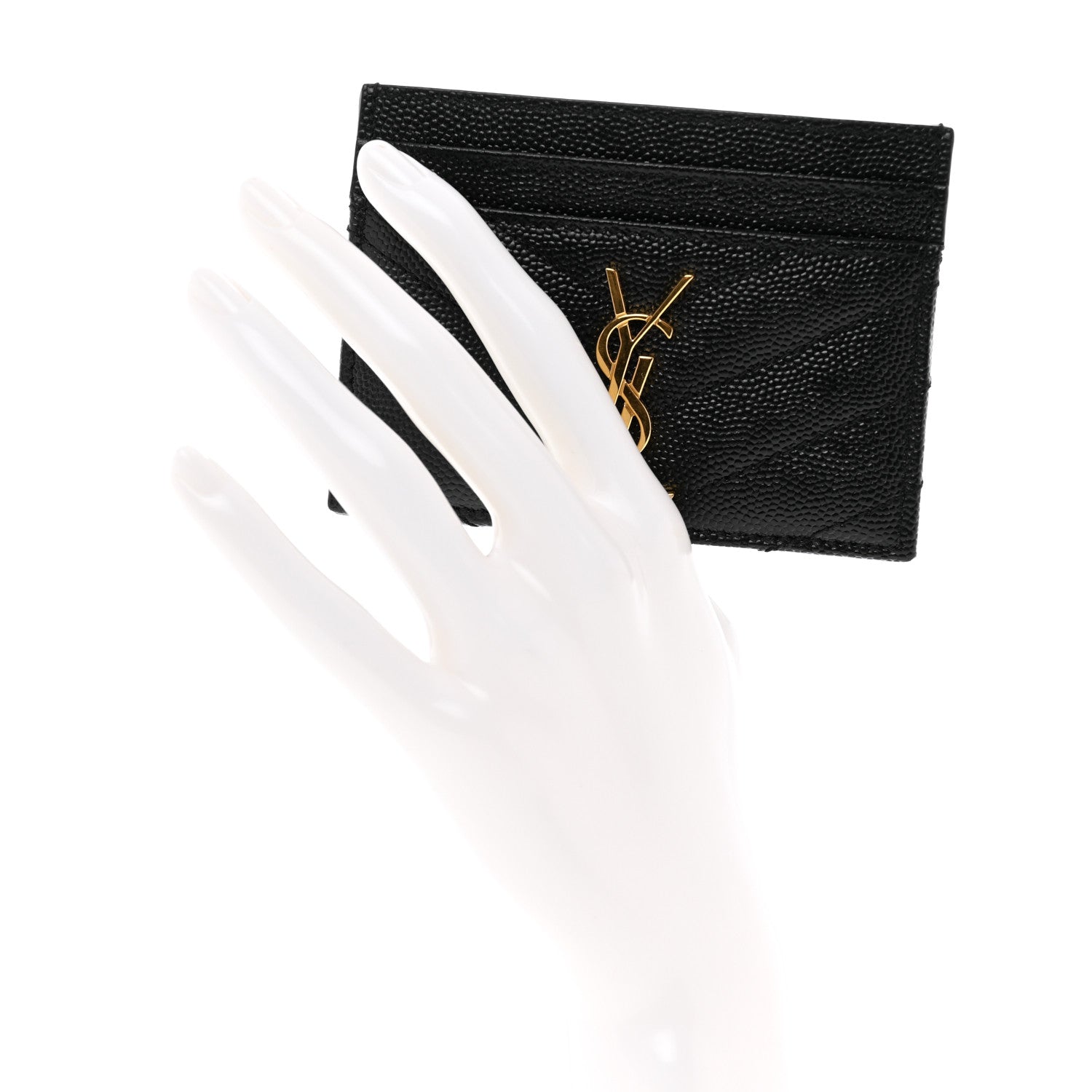 Saint Laurent Grain De Poudre Matelasse Chevron Monogram Credit Card Case Black 2 of 8