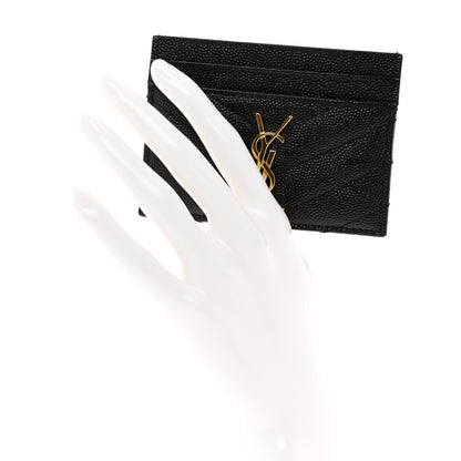 Saint Laurent Grain De Poudre Matelasse Chevron Monogram Credit Card Case Black 2 of 8