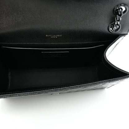 Saint Laurent Grain De Poudre Textured Mixed Matelasse Triquilt Medium Monogram Monochrome Satchel Black 5 of 9