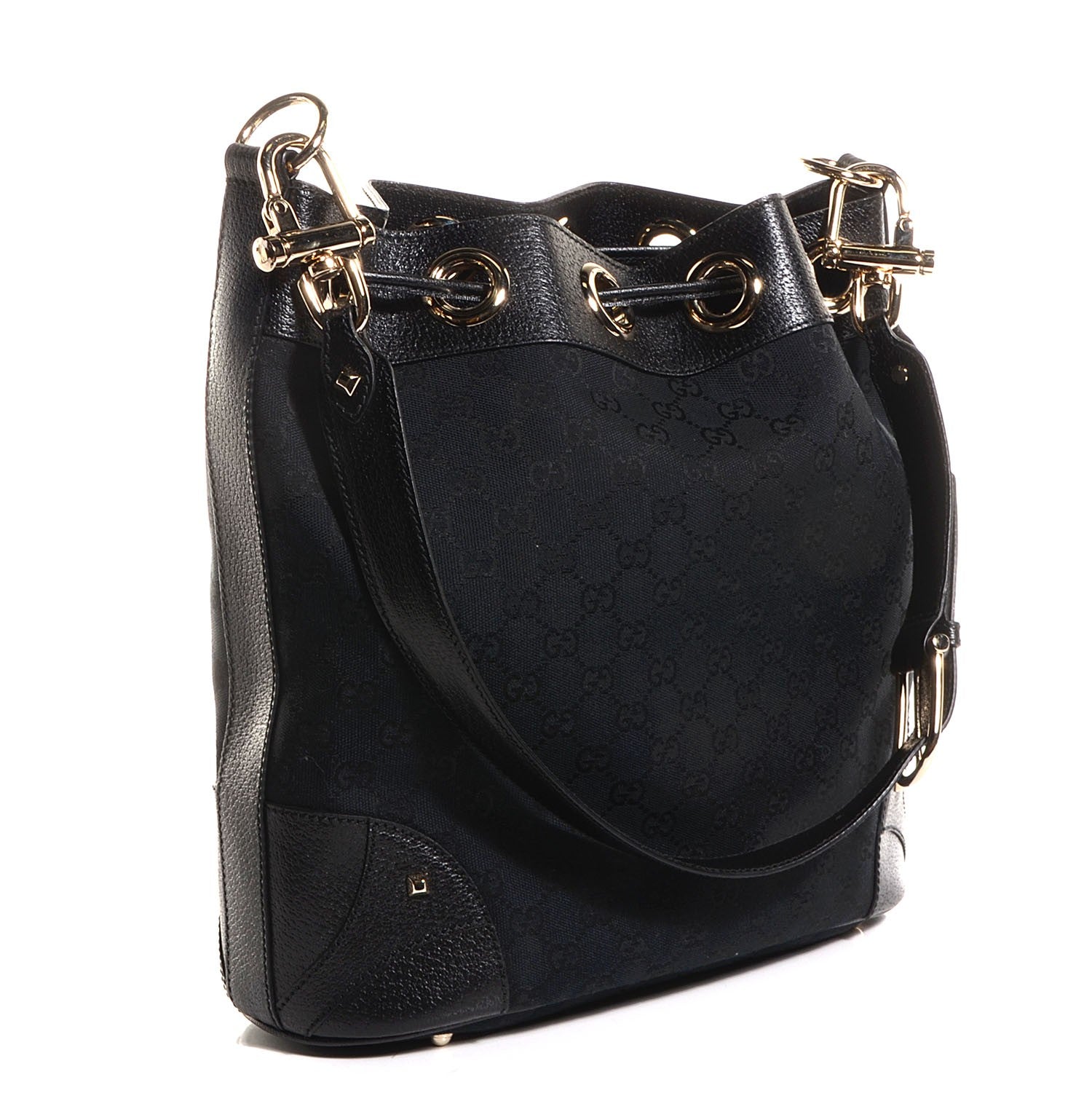 Gucci Monogram Drawstring Shoulder Bag Black 3 of 7