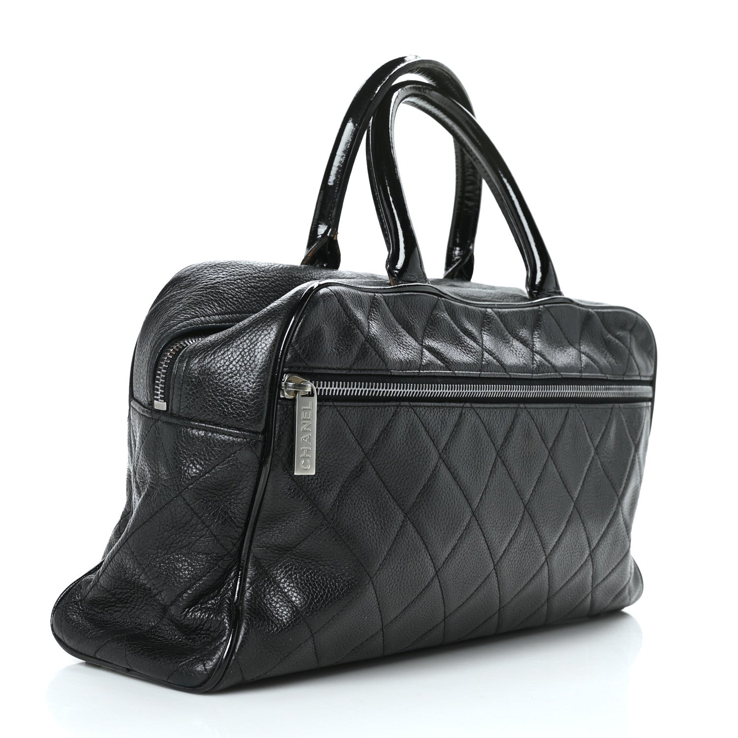 Chanel Calfskin Patent Quilted Bowler Black 3 of 11