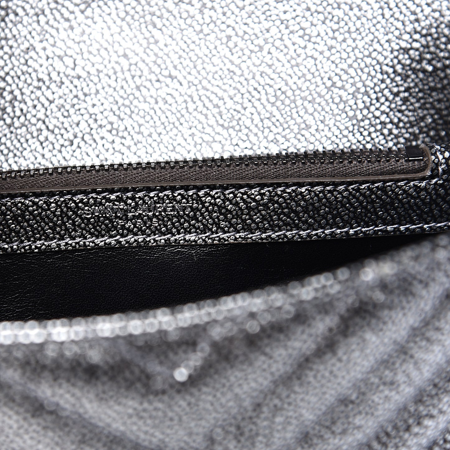 Metallic Grain De Poudre Matelasse Chevron Monogram Medium College Bag Gunmetal