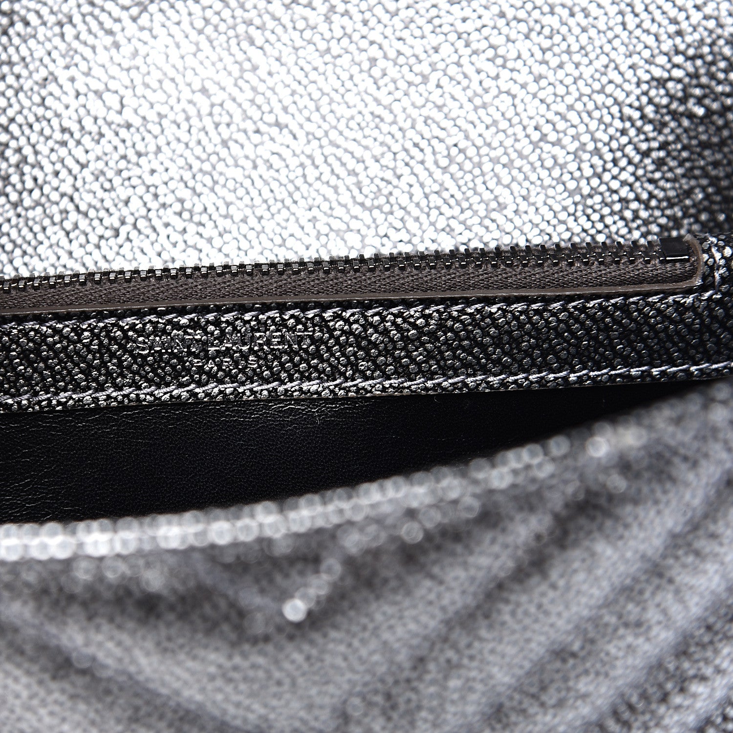 Saint Laurent Metallic Grain De Poudre Matelasse Chevron Monogram Medium College Bag Gunmetal 7 of 11