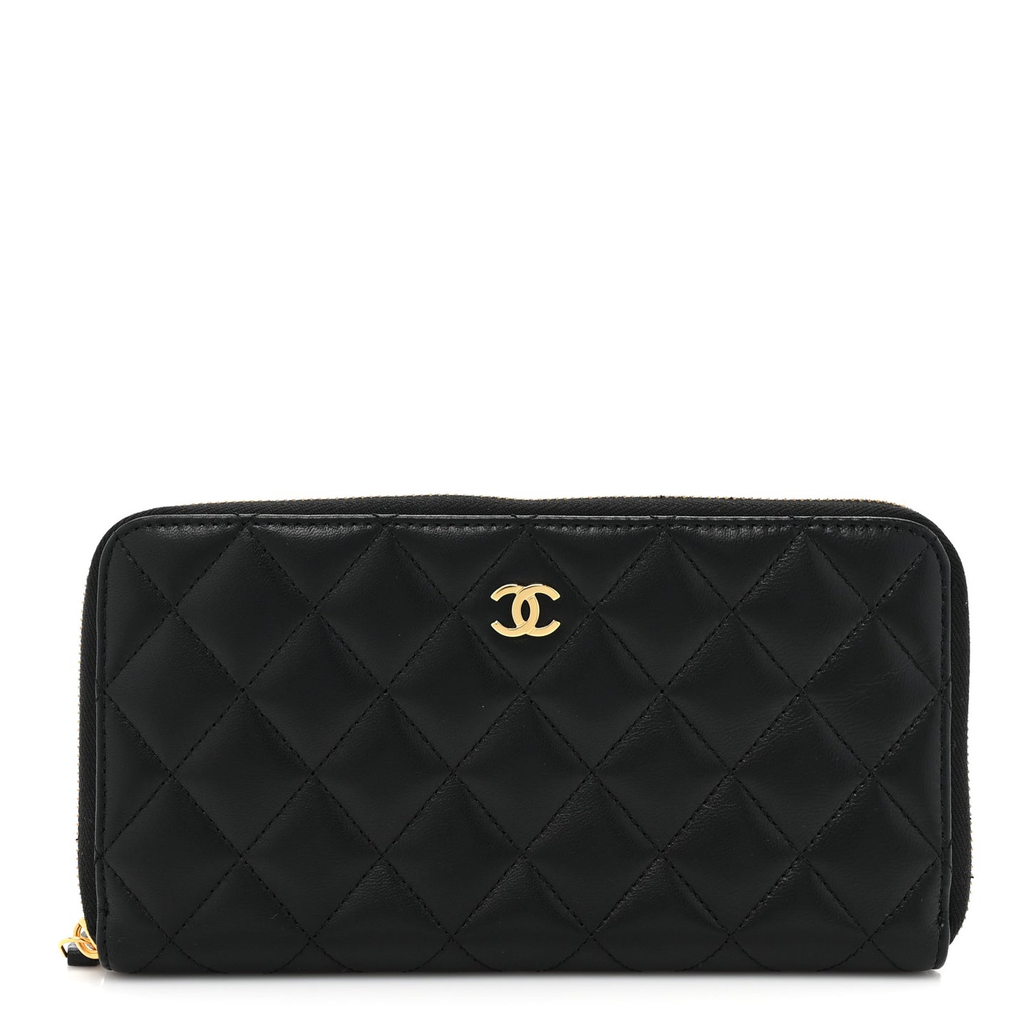 Lambskin Quilted Large Gusset Zip Around Wallet Black
